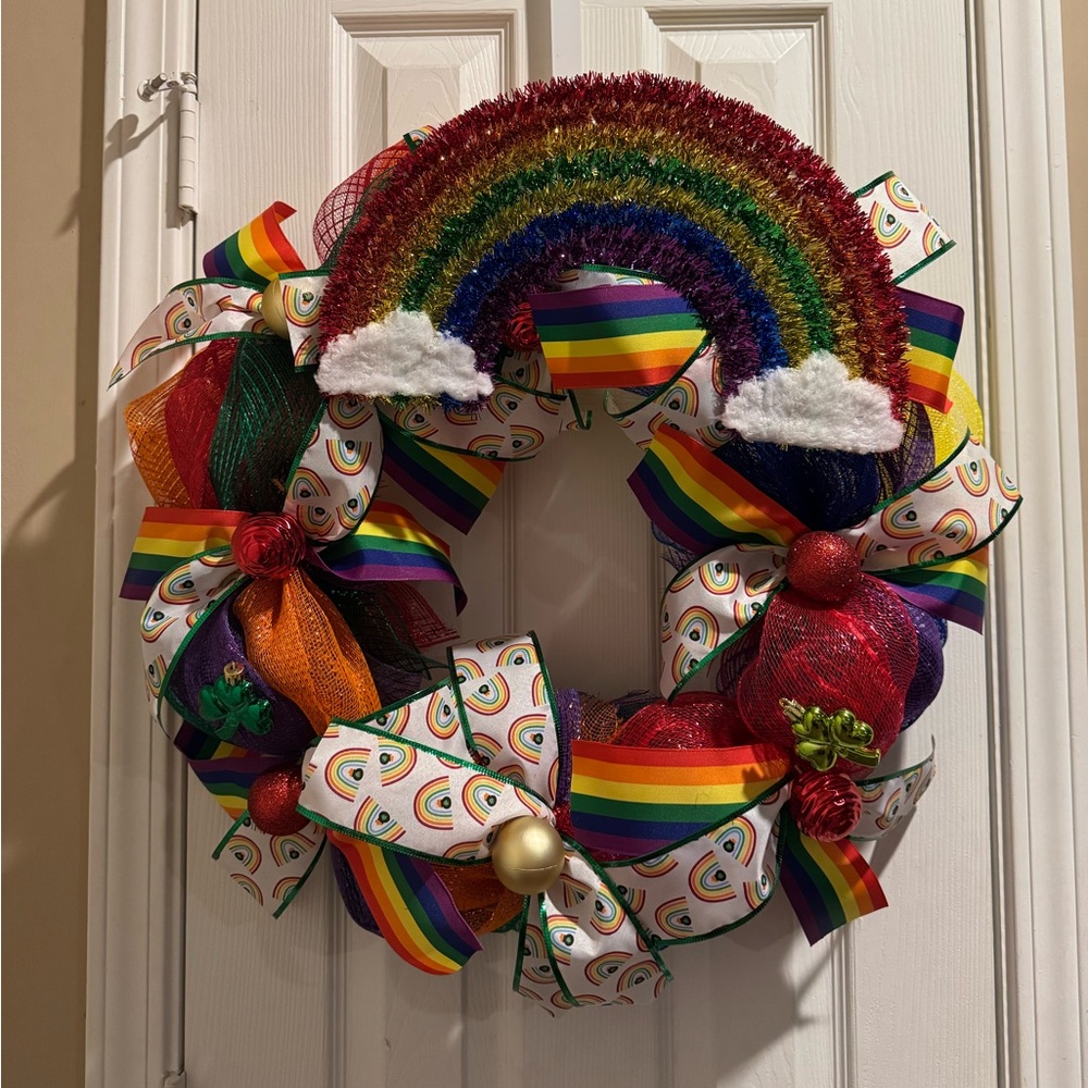 Rainbow Holiday Wreath with Multicolor Accents